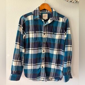 American Eagle Outfitters Heritage Flannel Blue Plaid Shirt Extra Small